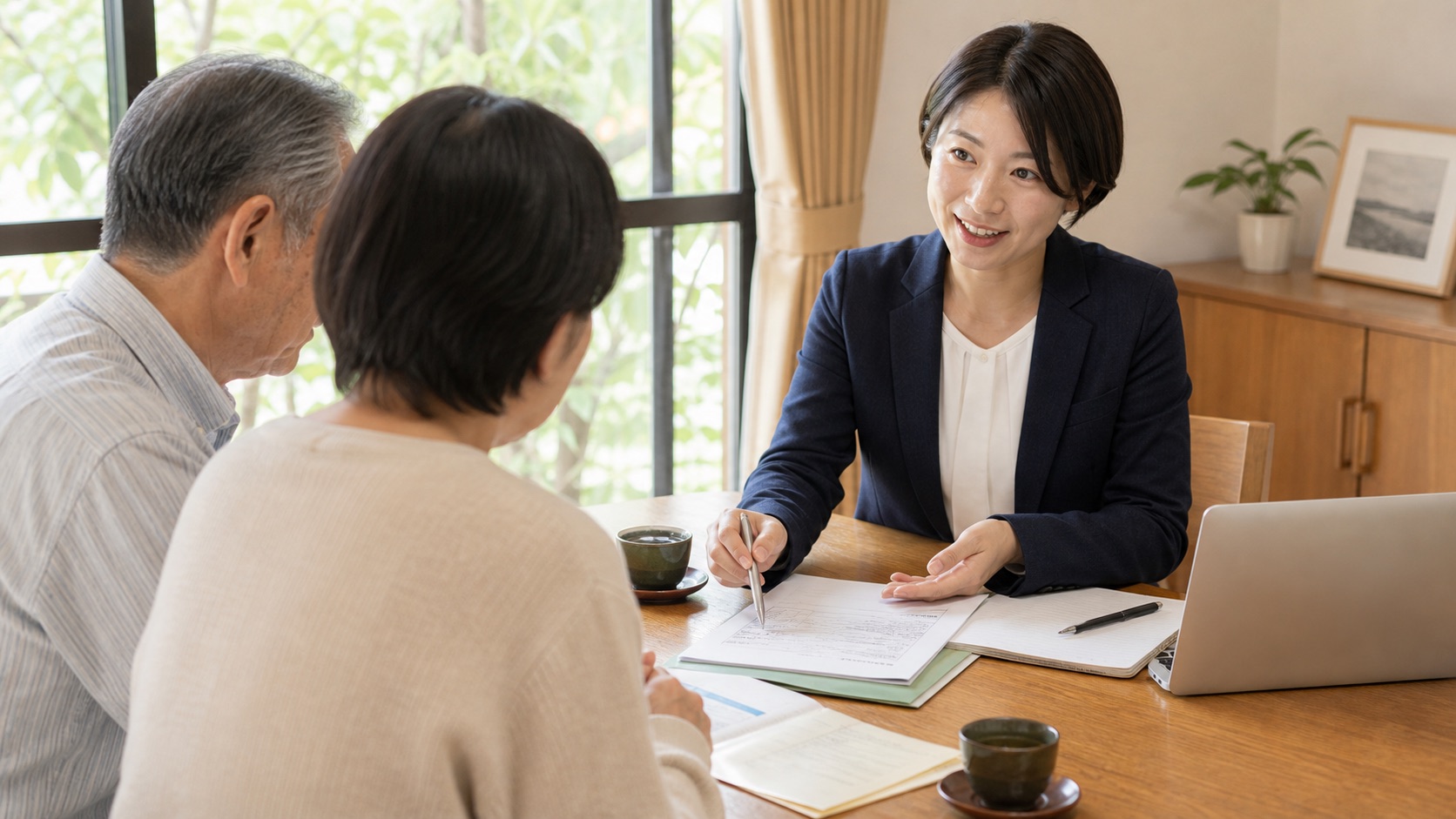 相談窓口で遺品整理と実家の片付け費用について話している様子